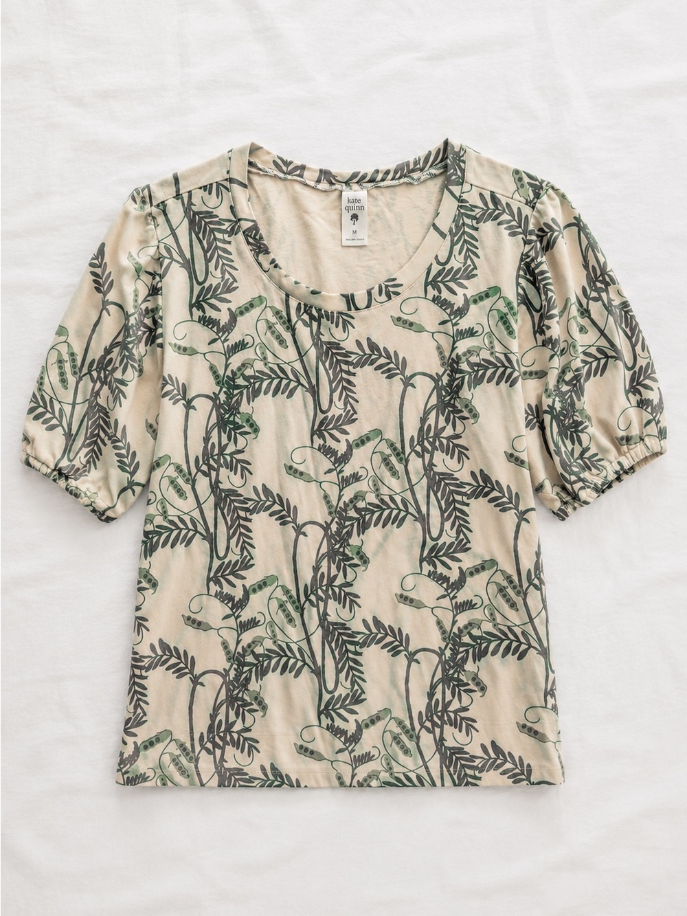 Kate Quinn Organic Cotton Pea Pod Print Puff Sleeve Top Size M